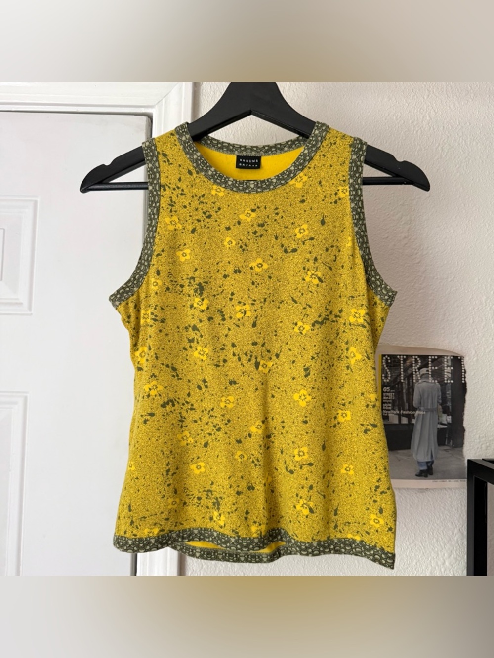 BRUUNS BAZAAR yellow grey‎ floral print modal knit crew neck cropped tank top